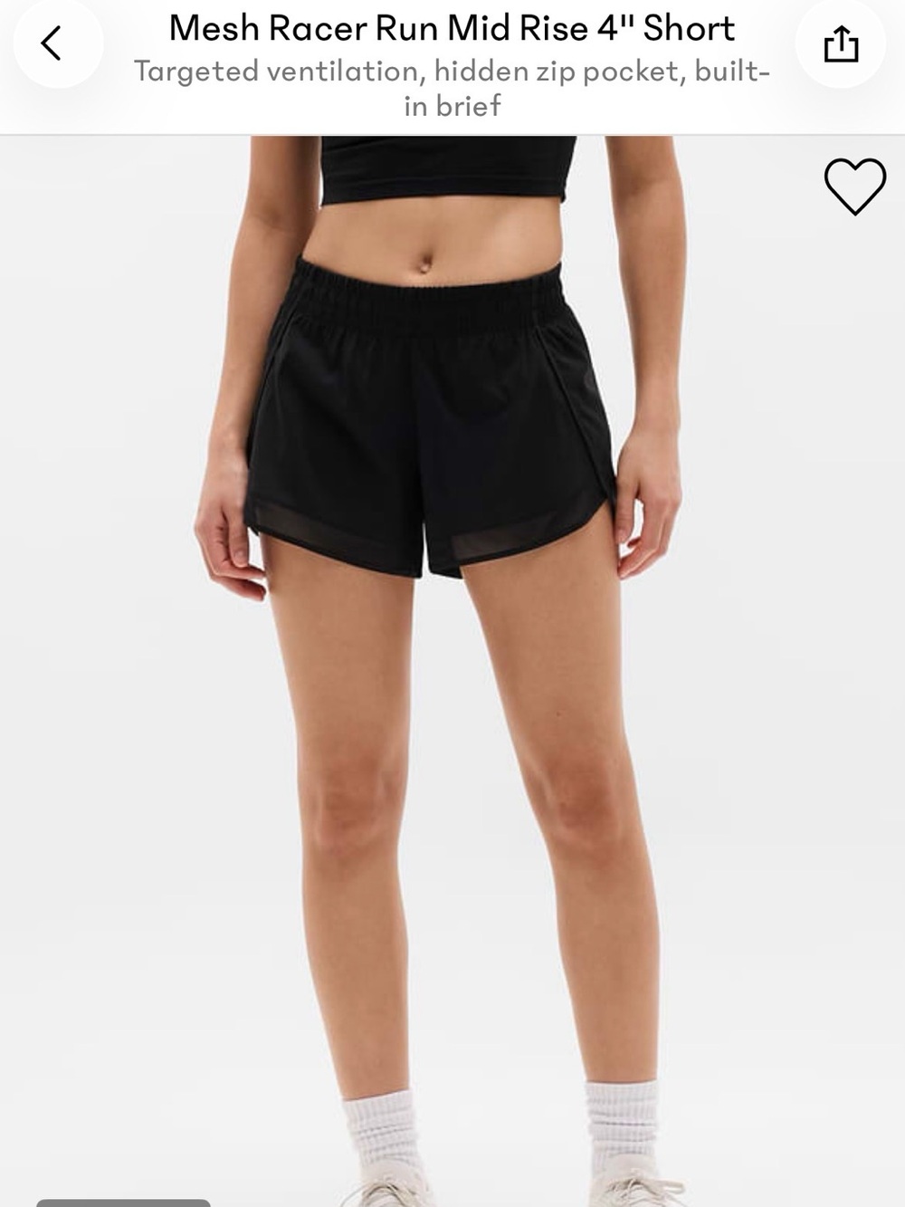 Athleta Black Mesh Racer Run Mid-Rise 4" Athletic Shorts